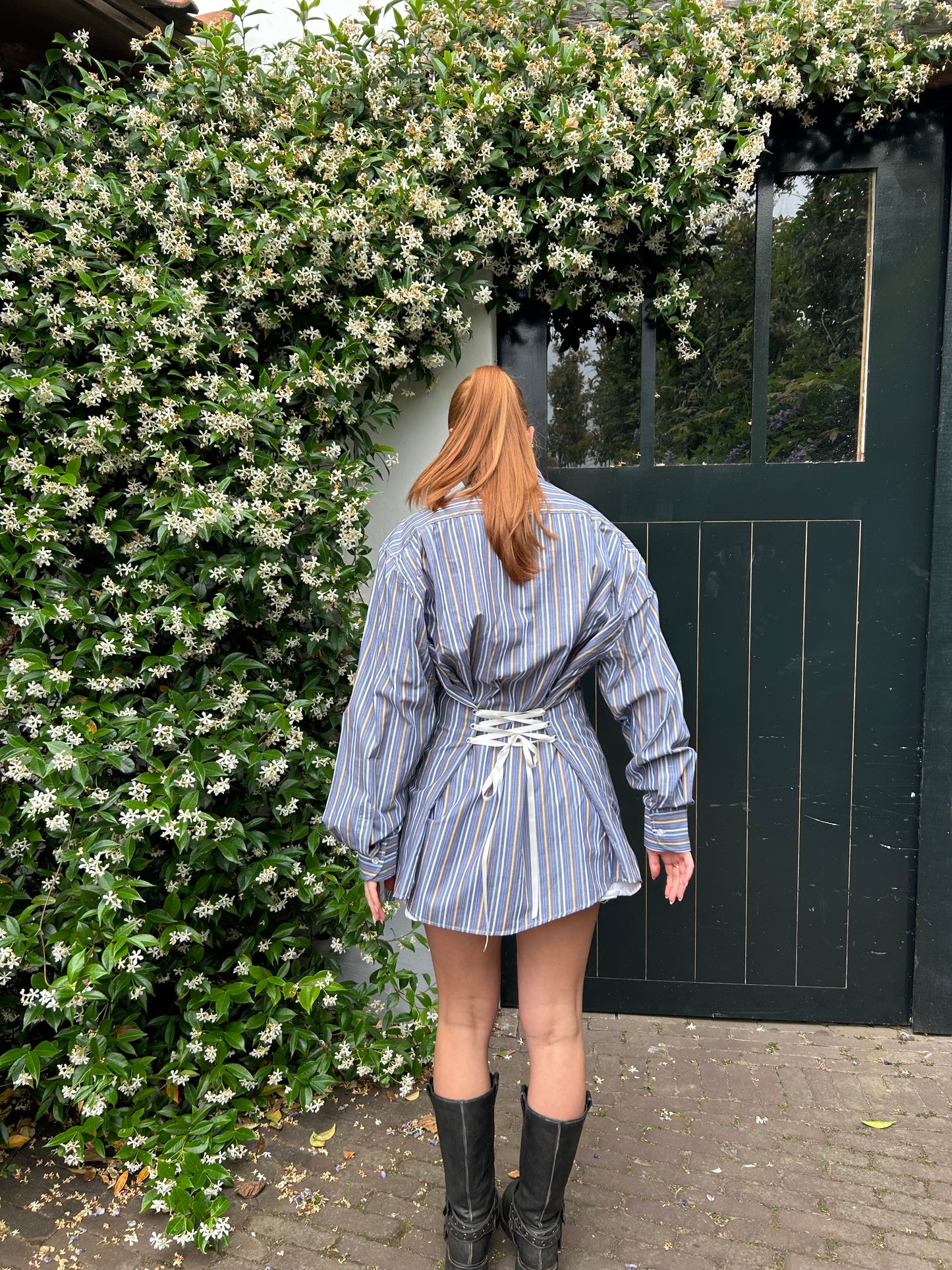 Reworked Blouse With An Adjustable Tight Waist Striped Multicolor