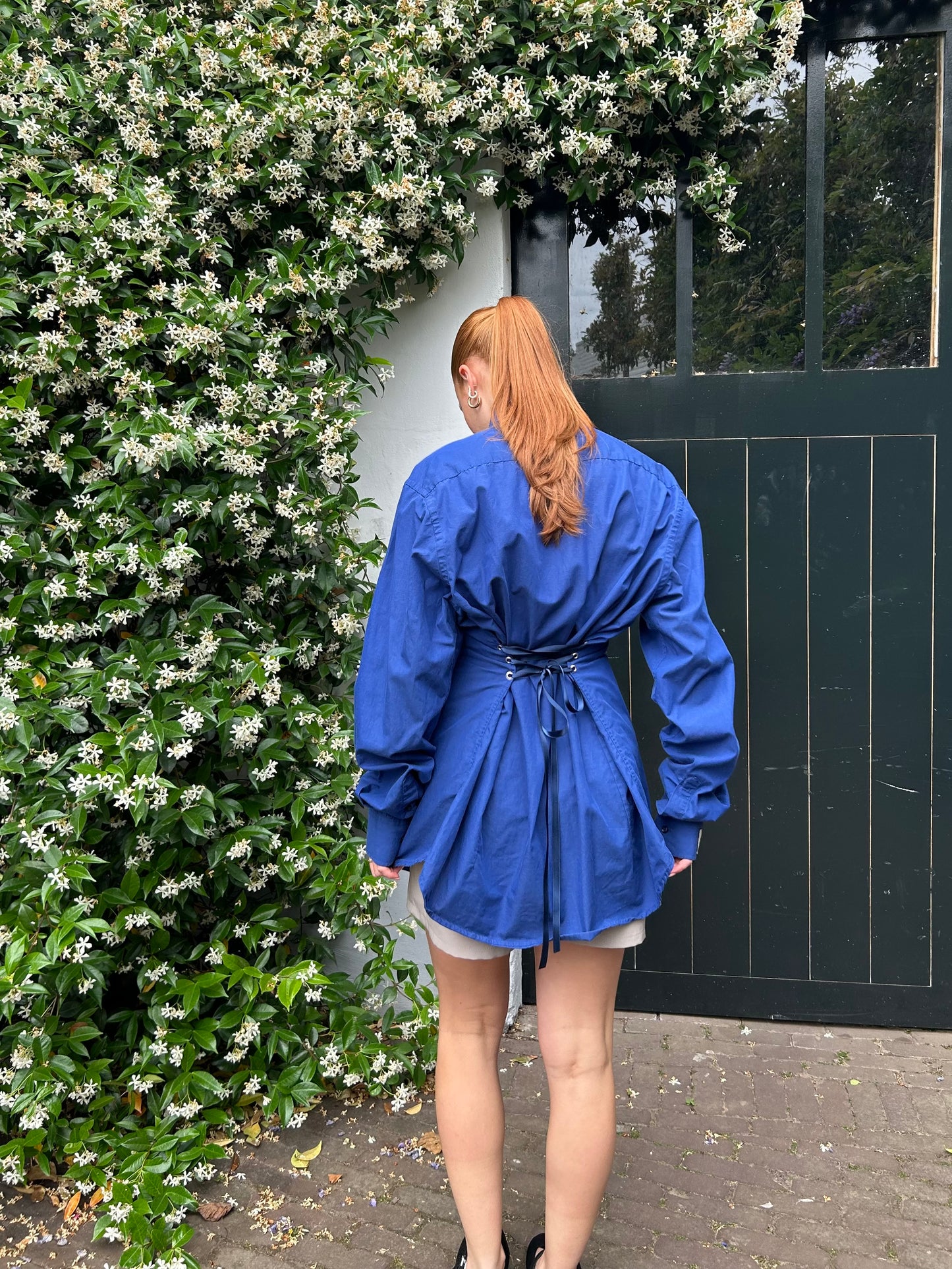 Reworked Blouse With An Adjustable Tight Waist Cobalt Blue