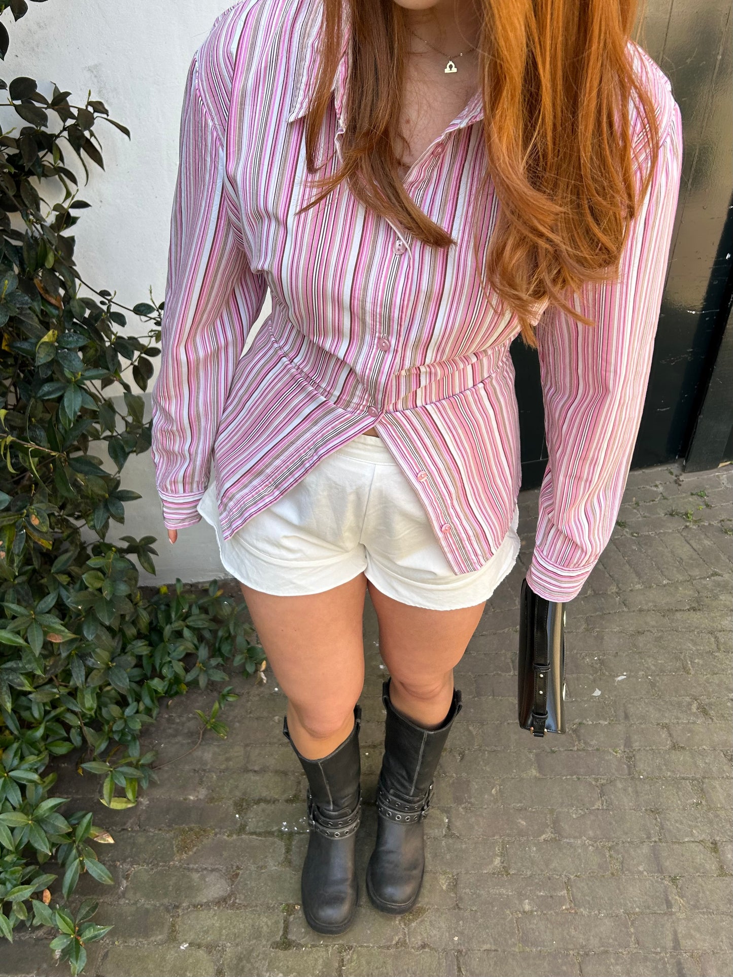 Reworked Blouse With An Adjustable Tight Waist Striped Pink/Red