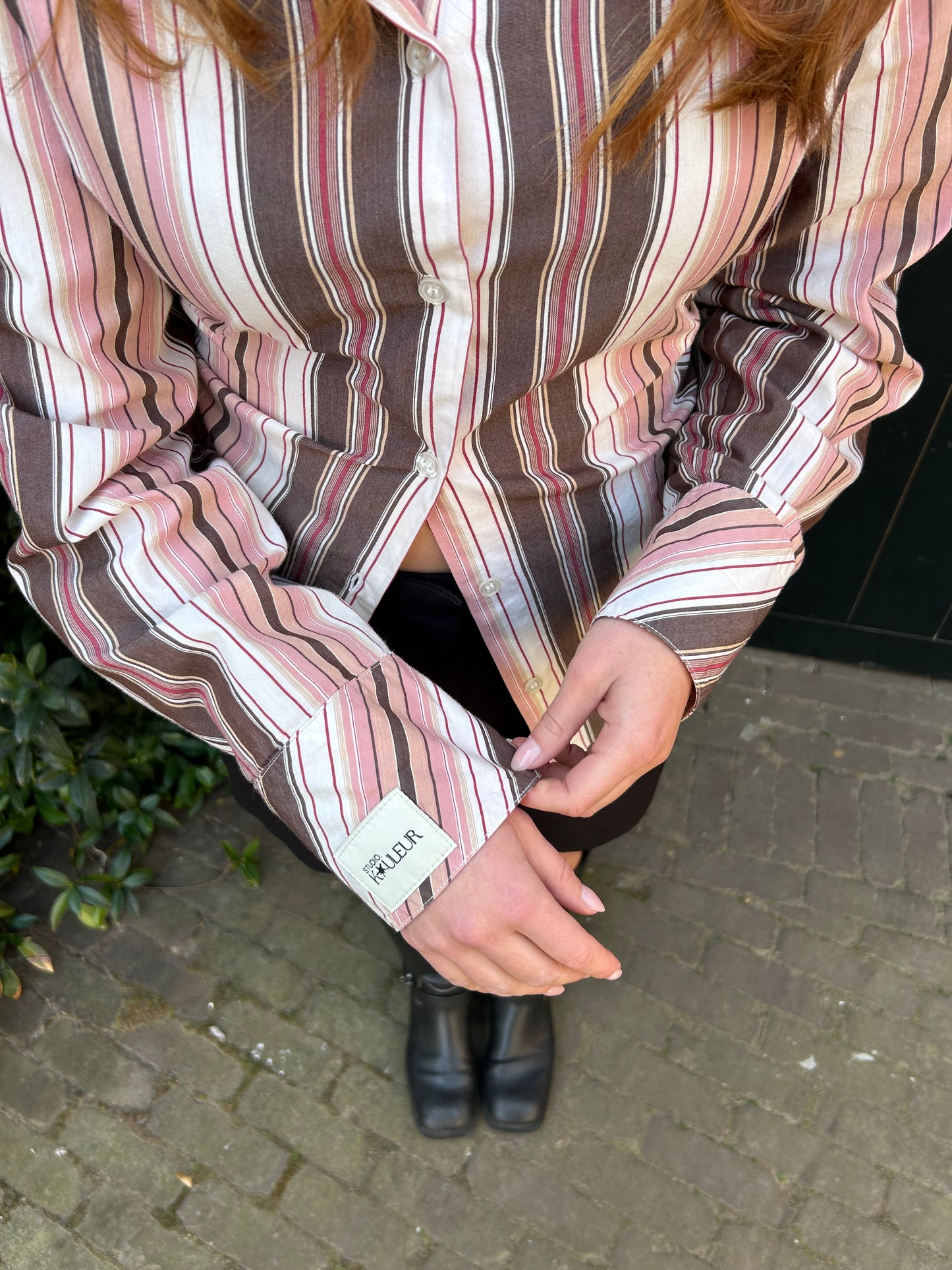Reworked Blouse With An Adjustable Tight Waist Striped Red/Brown