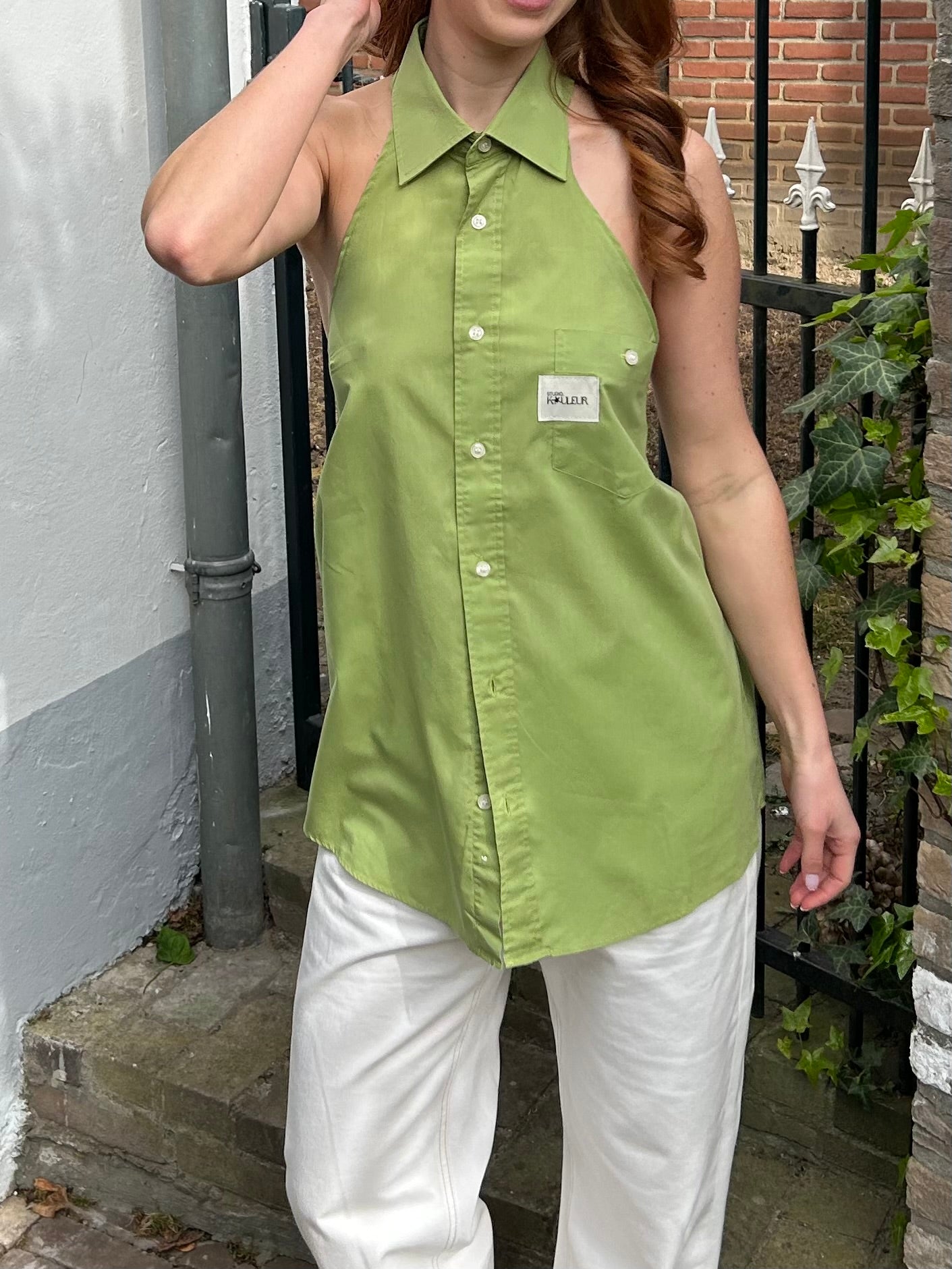 Reworked Backless Blouse Green