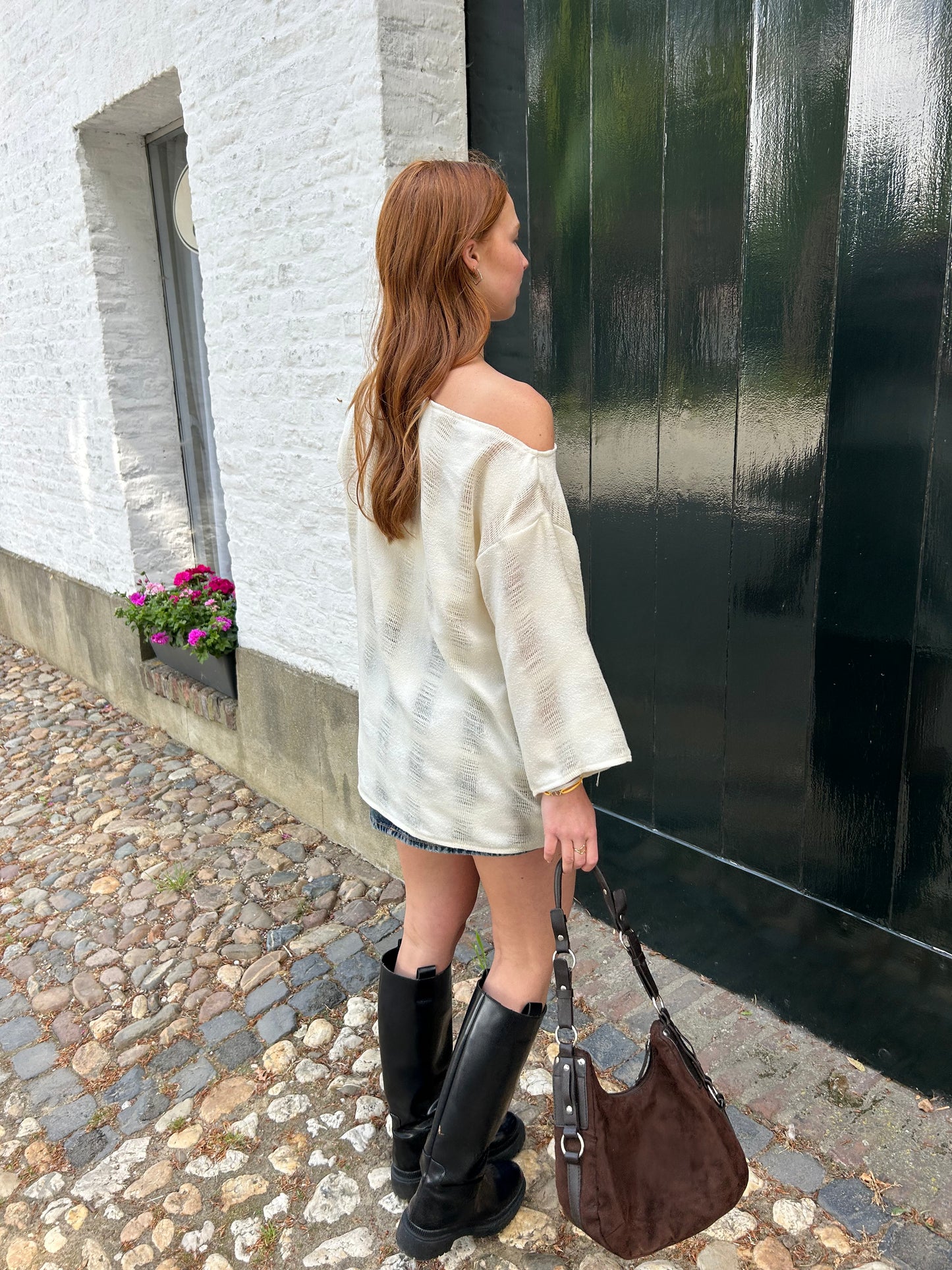 Oversized White Tee Distressed Fabric