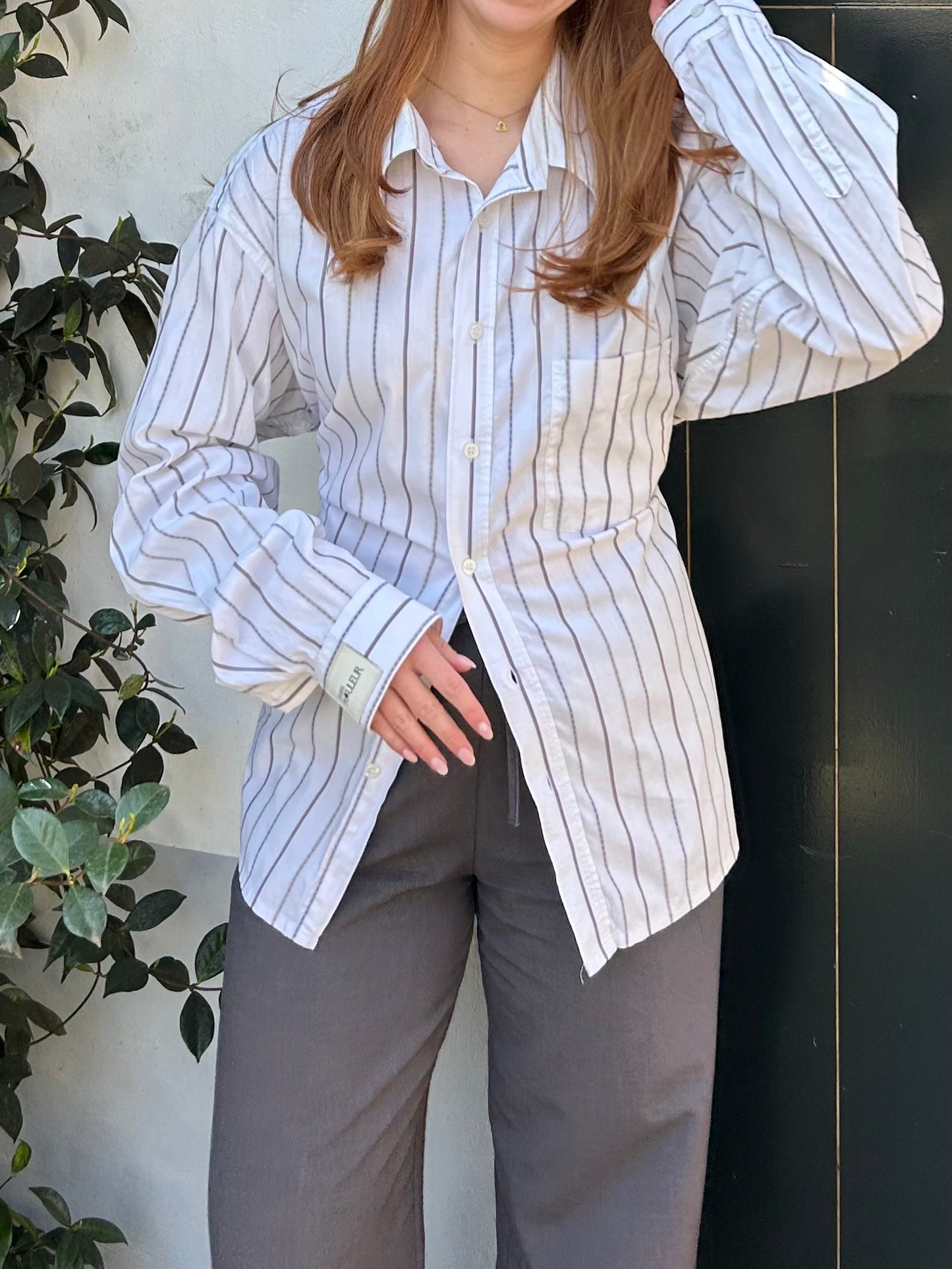 Reworked Blouse With An Adjustable Tight Waist Striped Blue/Green