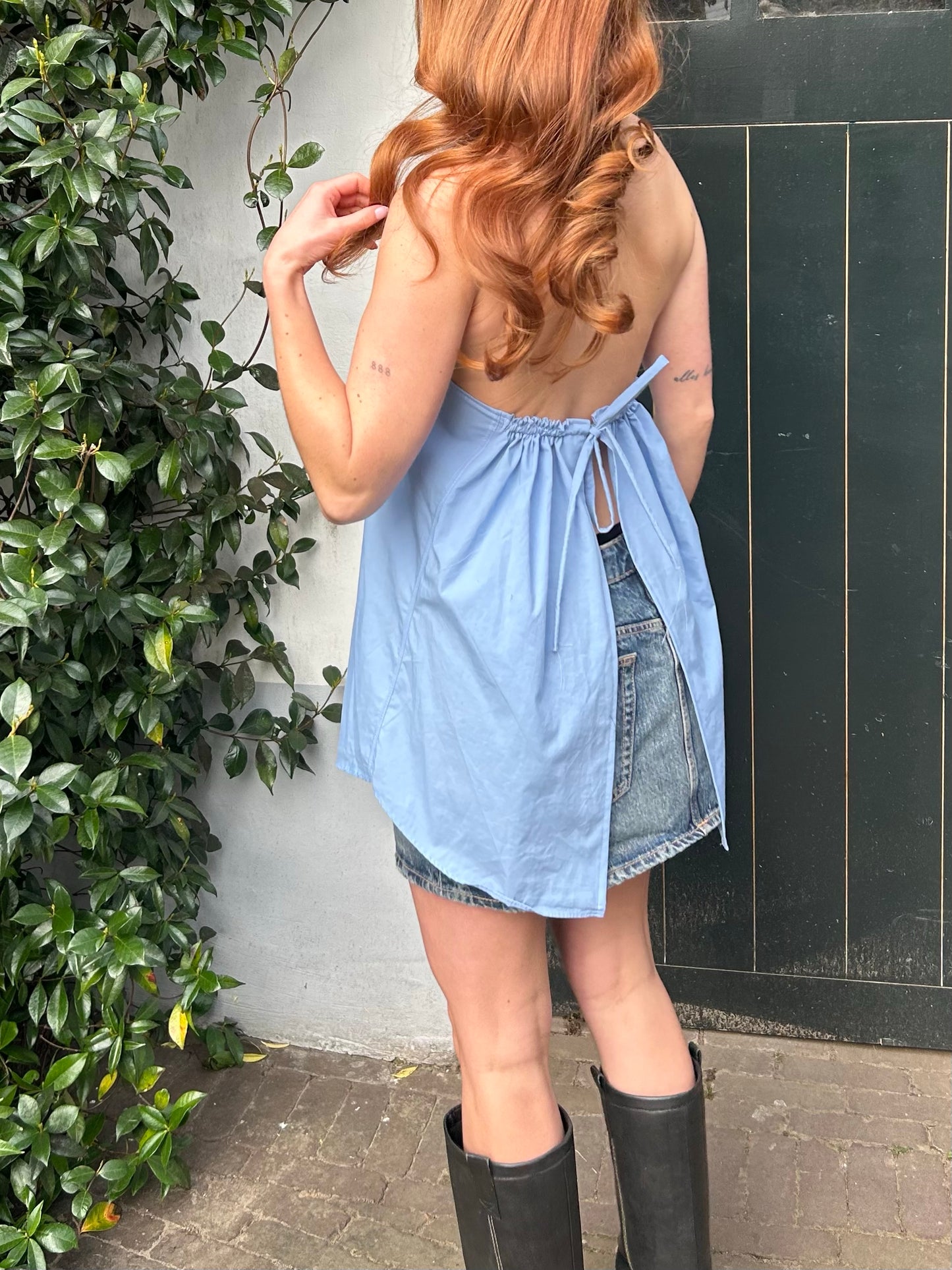 Reworked Backless Blouse Blue