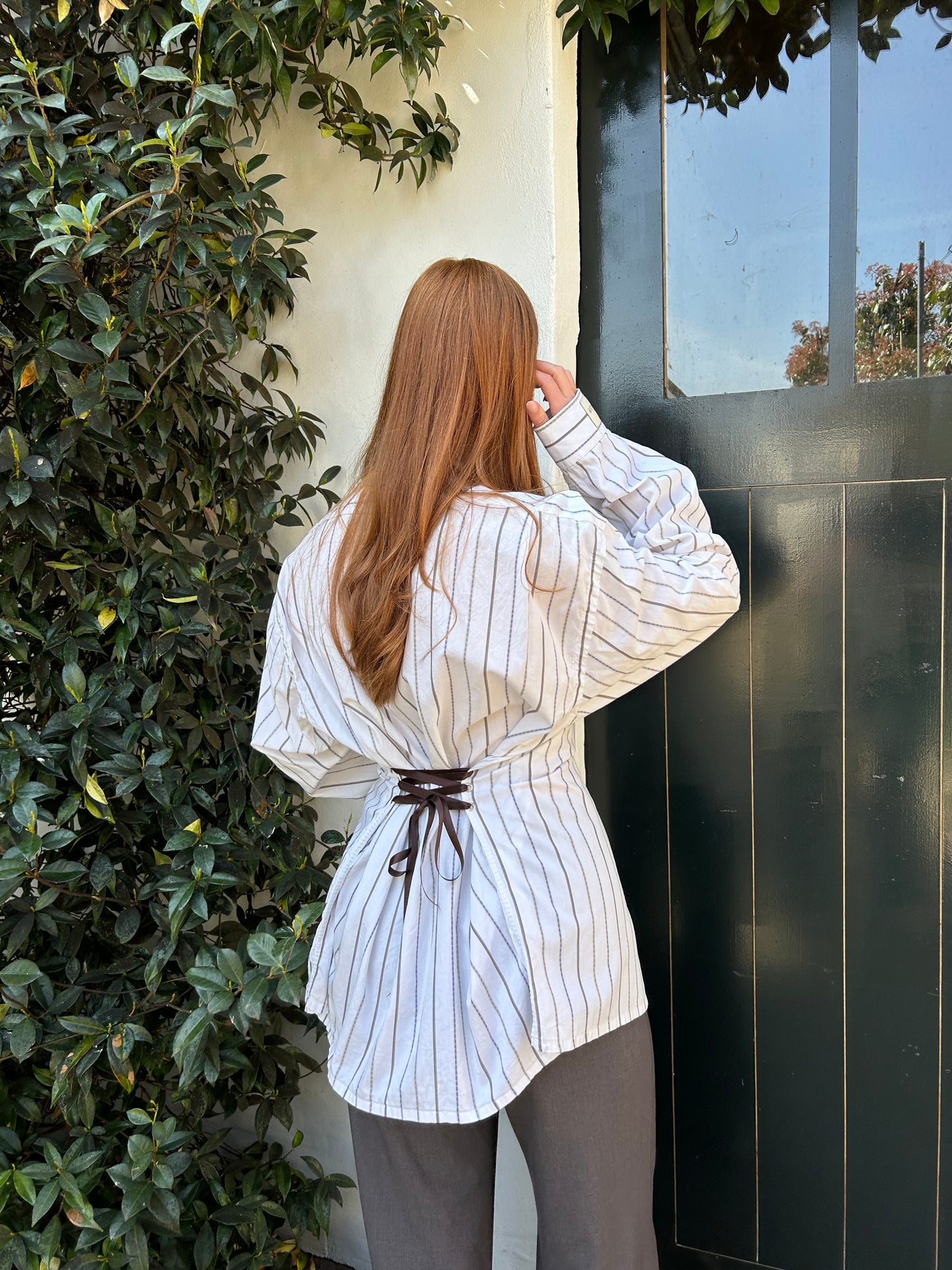 Reworked Blouse With An Adjustable Tight Waist Striped Blue/Green