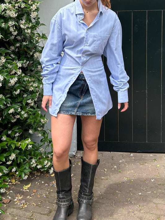 Reworked Blouse With An Adjustable Tight Waist Striped Blue