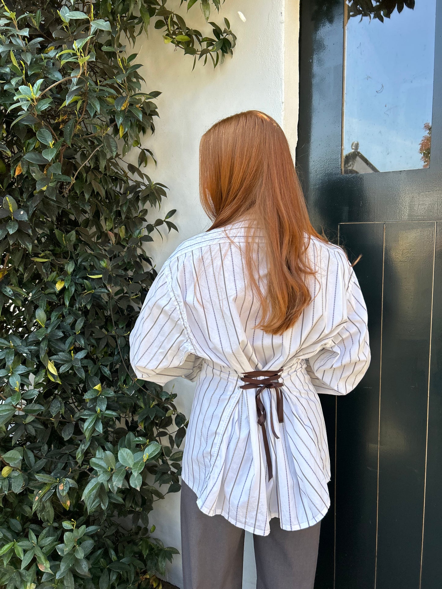 Reworked Blouse With An Adjustable Tight Waist Striped Blue/Green