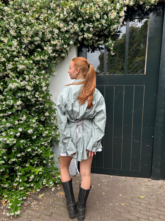Reworked Blouse With An Adjustable Tight Waist Light Green