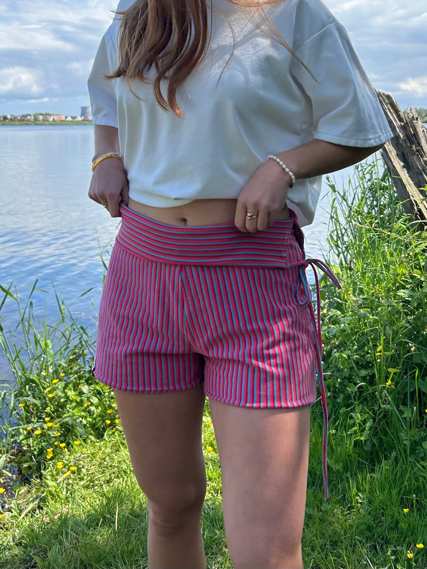 Striped Short With Fold-Over Waistband