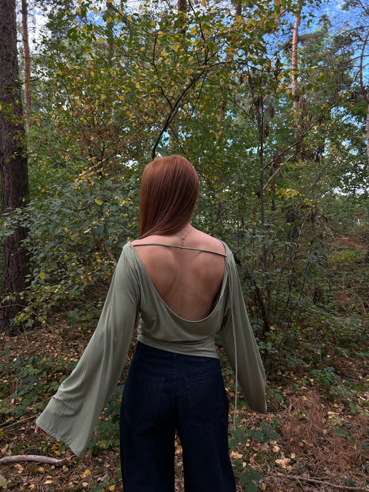 Top Wide Sleeves Tight Waist Green