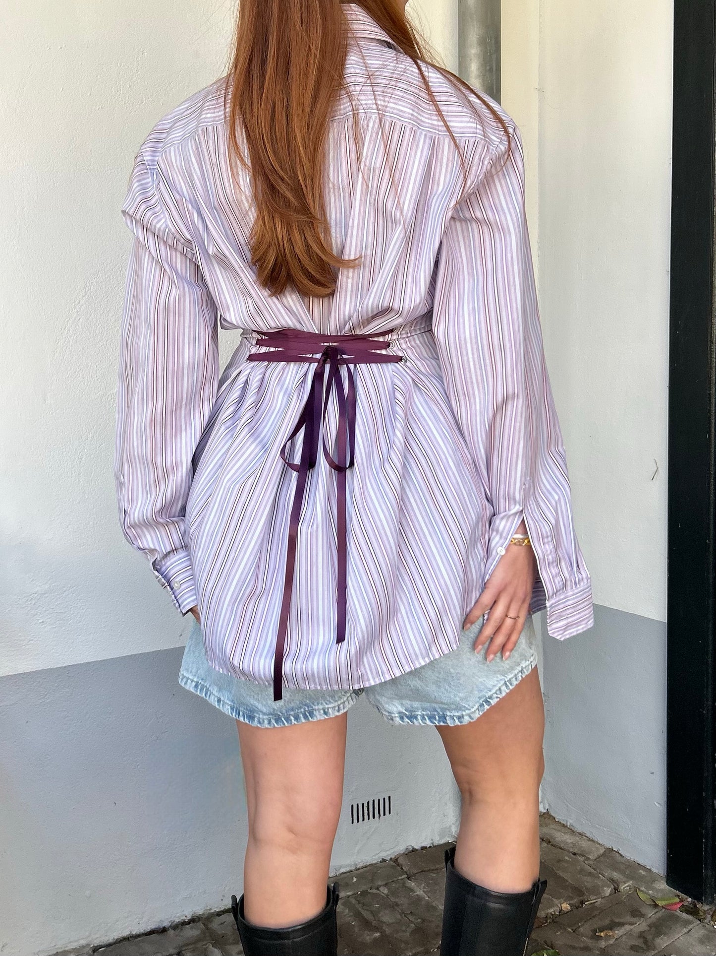 Blouse With An Adjustable Tight Waist Striped Multicolor