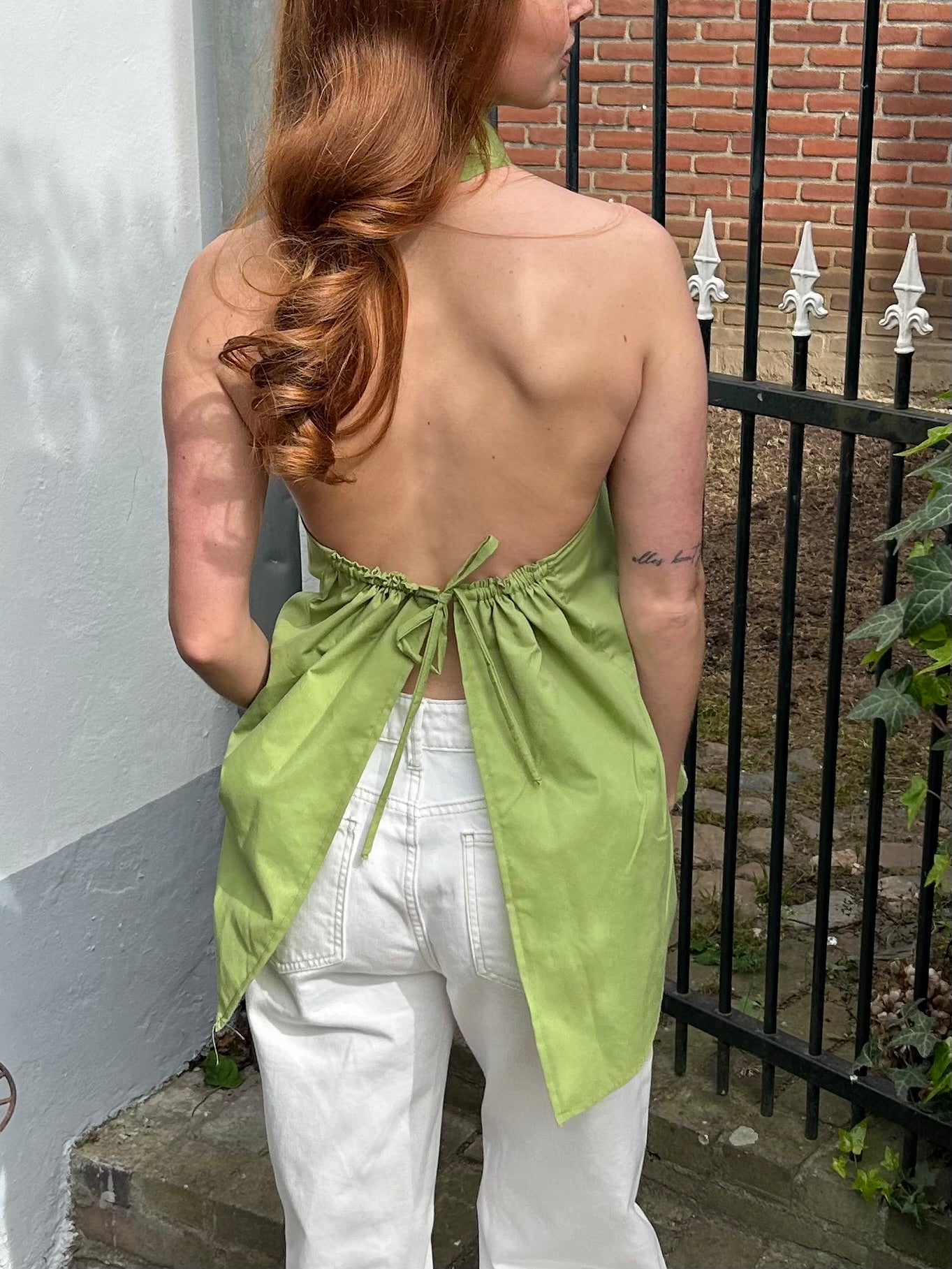 Reworked Backless Blouse Green