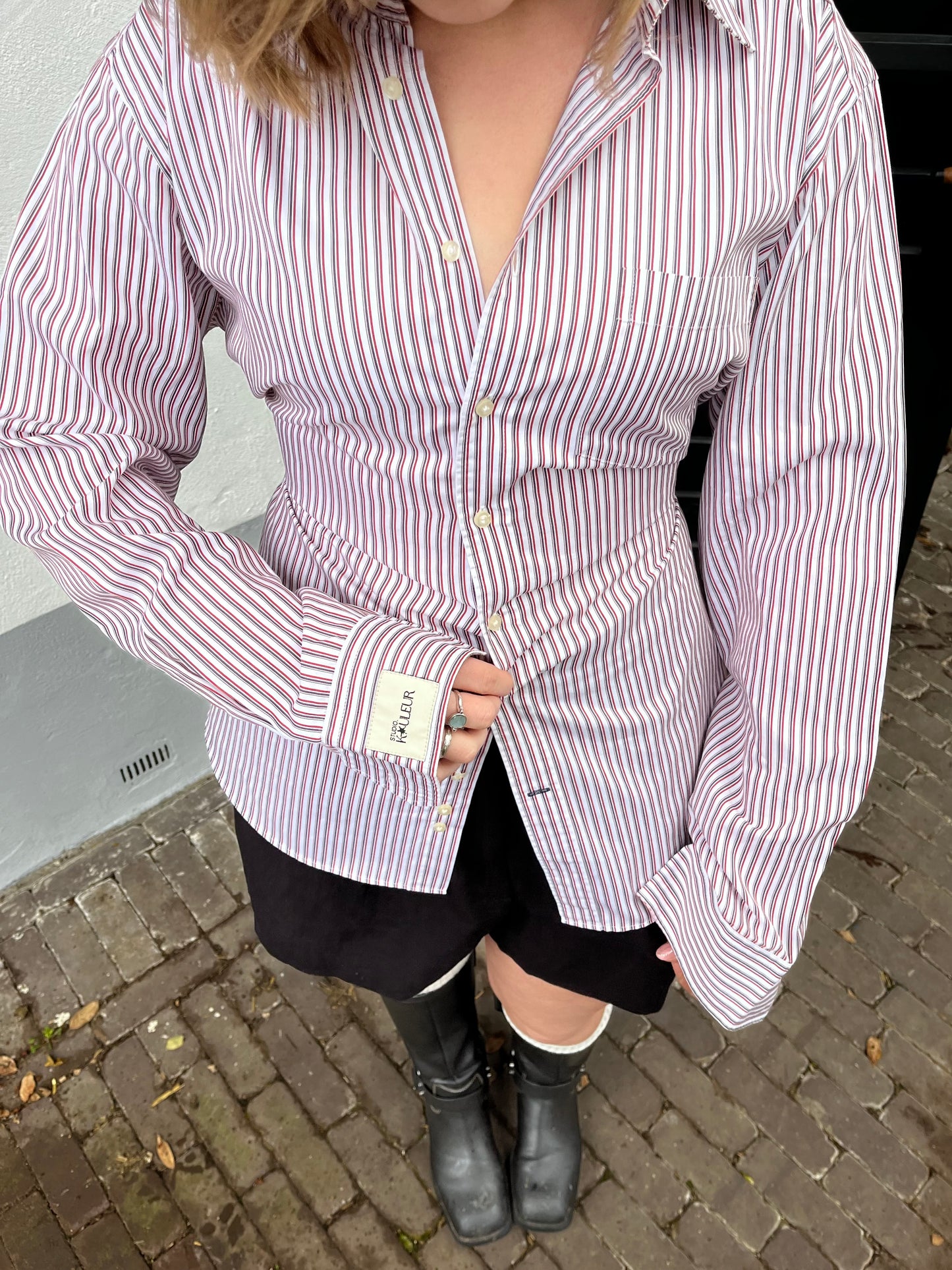 Blouse with an adjustable tight waist Stripe Red
