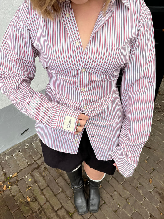 Blouse with an adjustable tight waist Stripe Red
