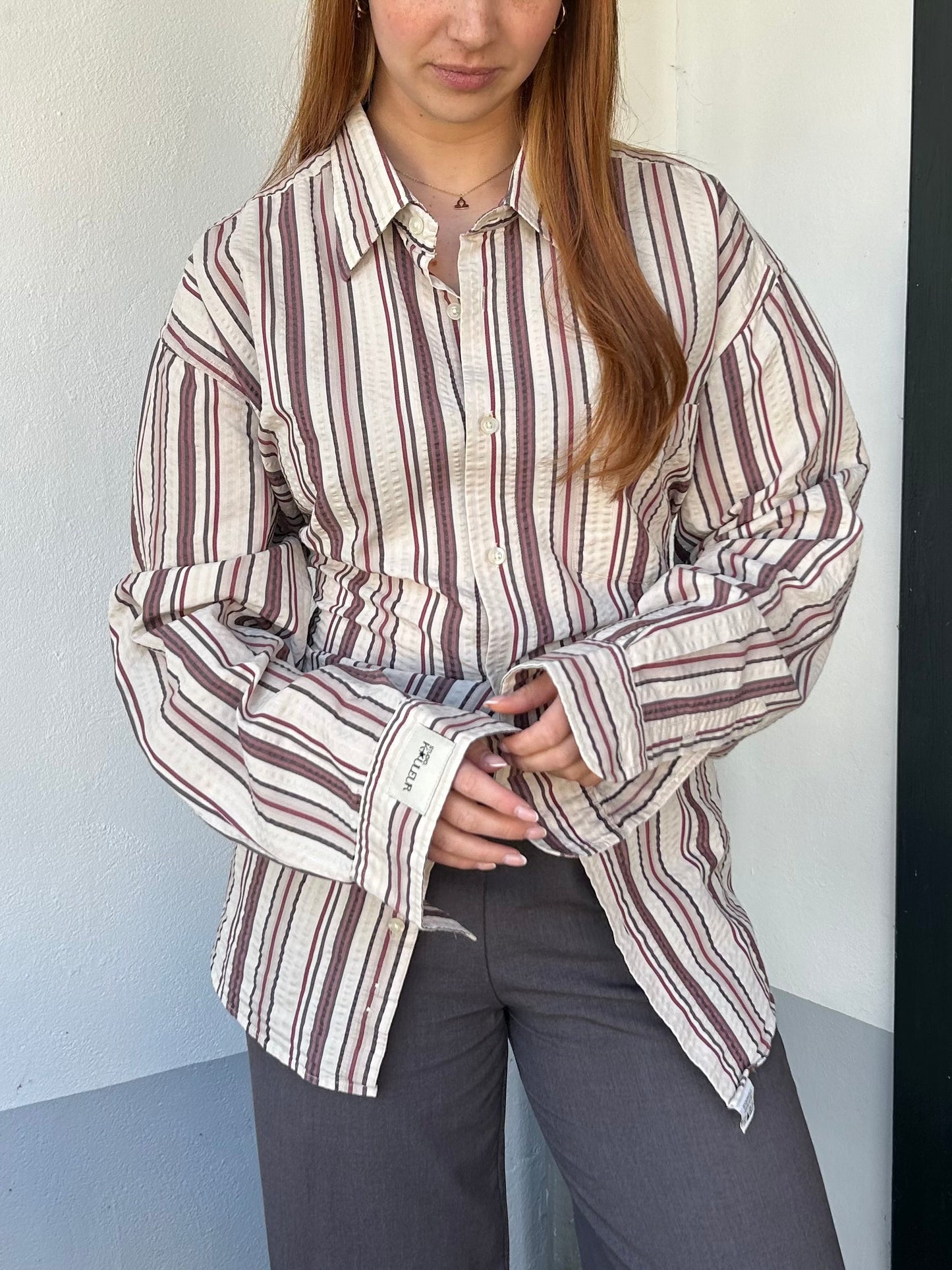 Blouse With An Adjustable Tight Waist Striped Red