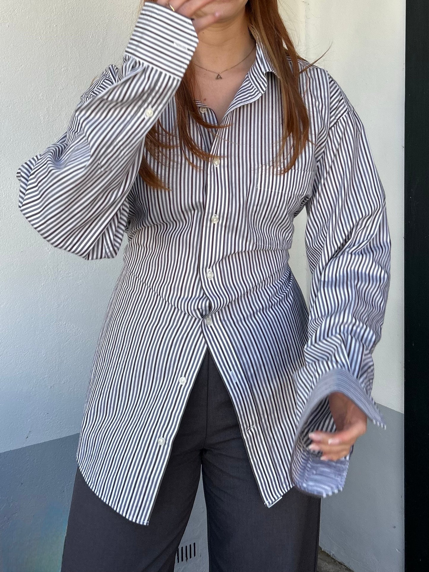 Blouse with an adjustable tight waist Stripe Grey