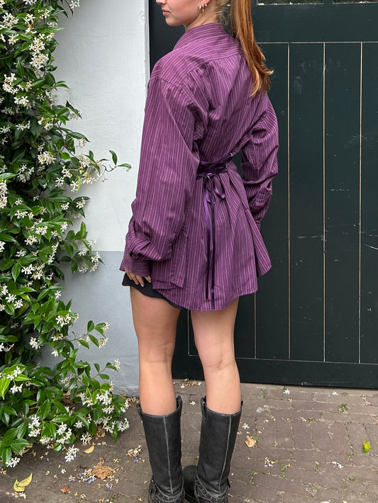Reworked Blouse With An Adjustable Tight Waist Striped Purple