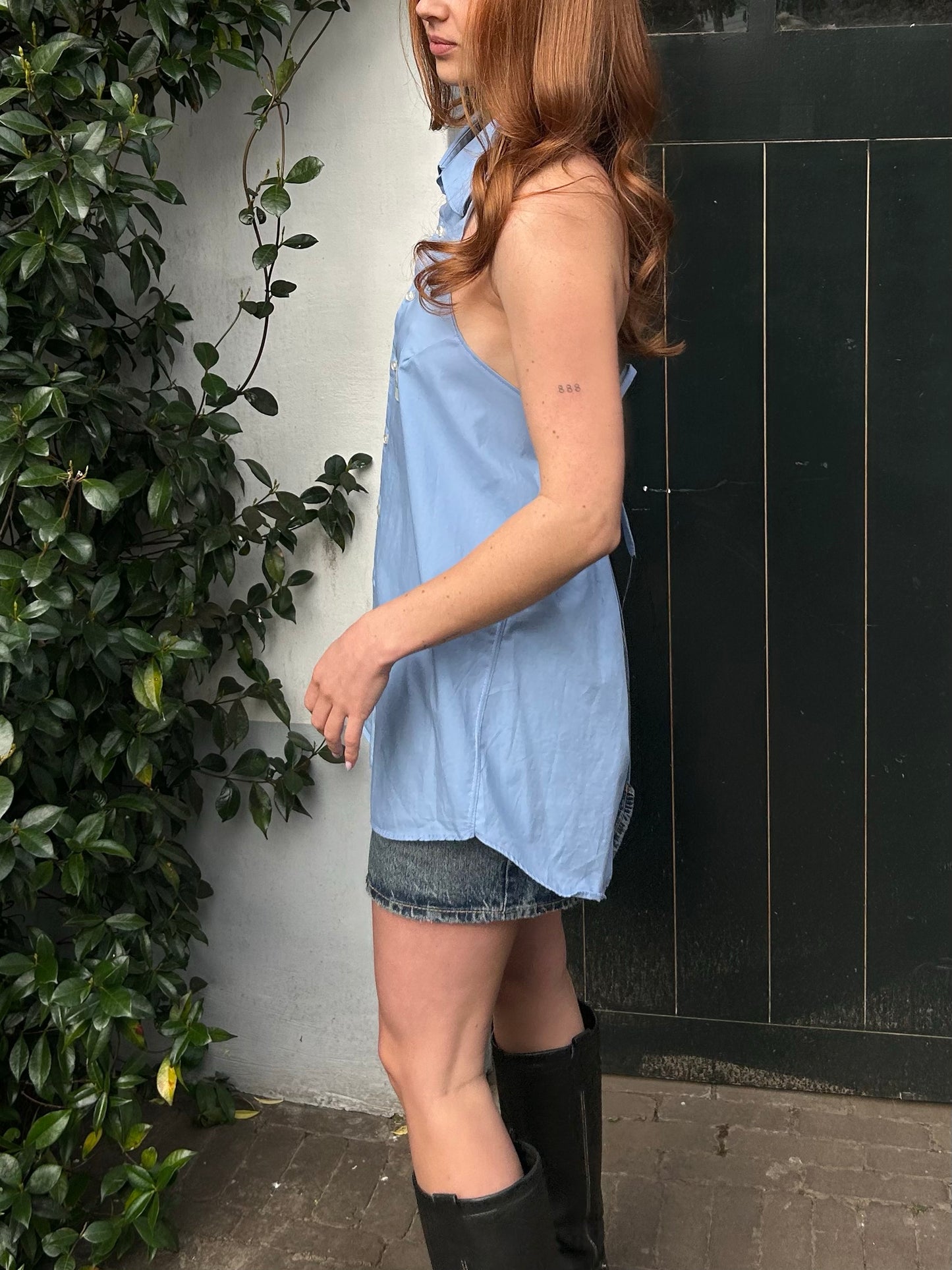 Reworked Backless Blouse Blue
