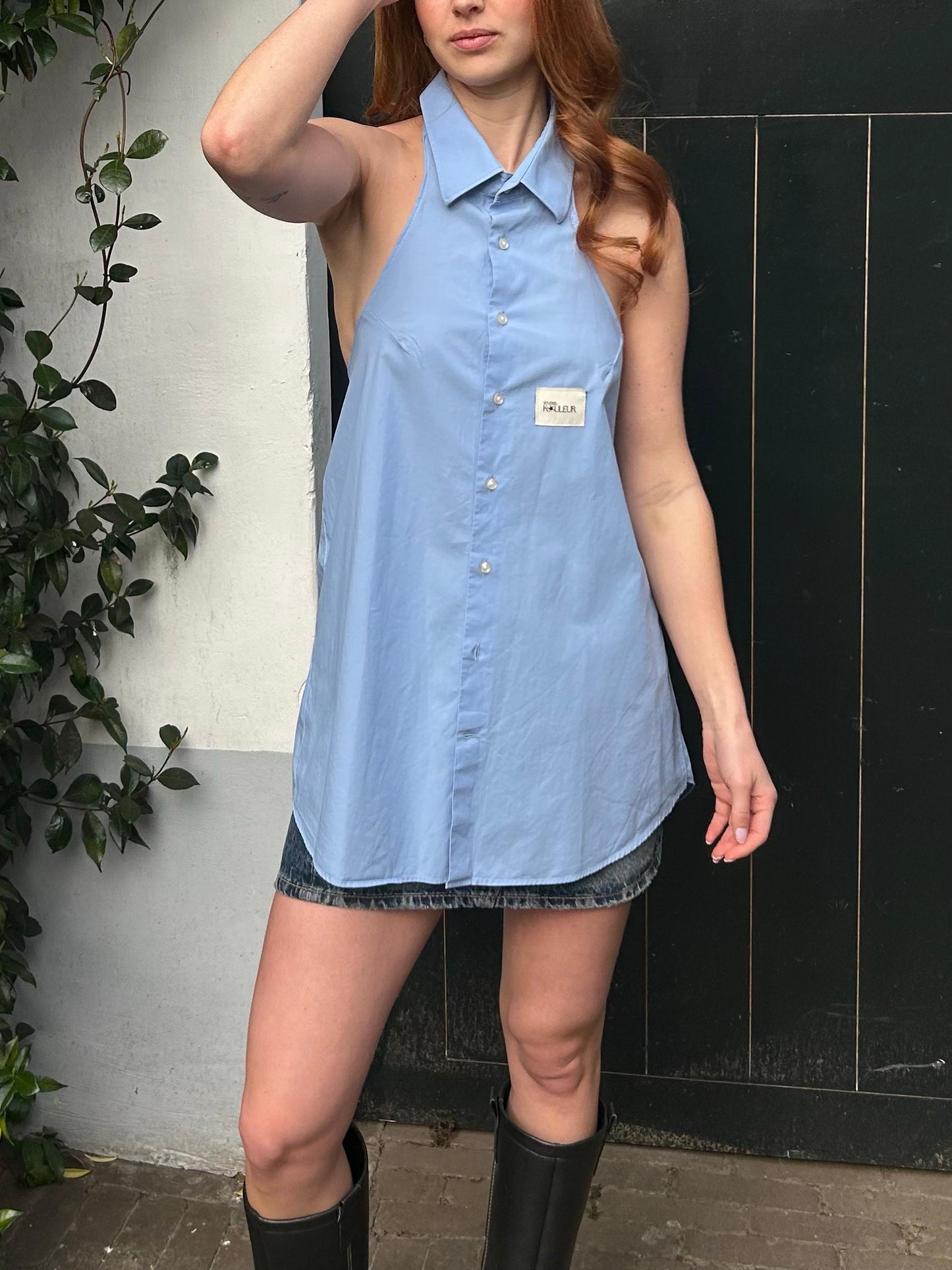 Reworked Backless Blouse Blue