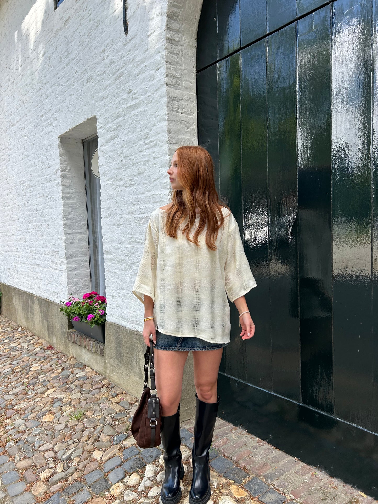 Oversized White Tee Distressed Fabric