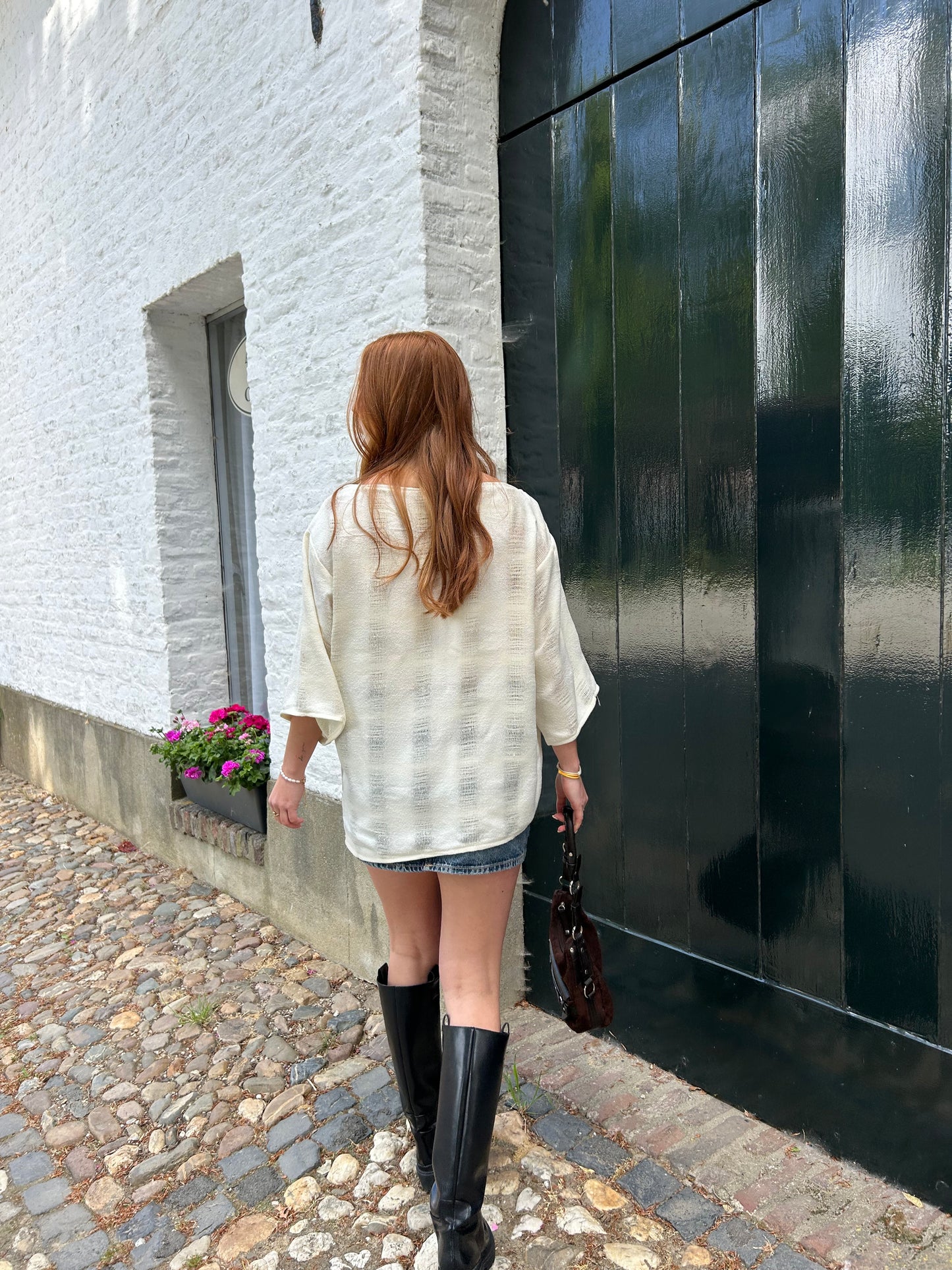 Oversized White Tee Distressed Fabric