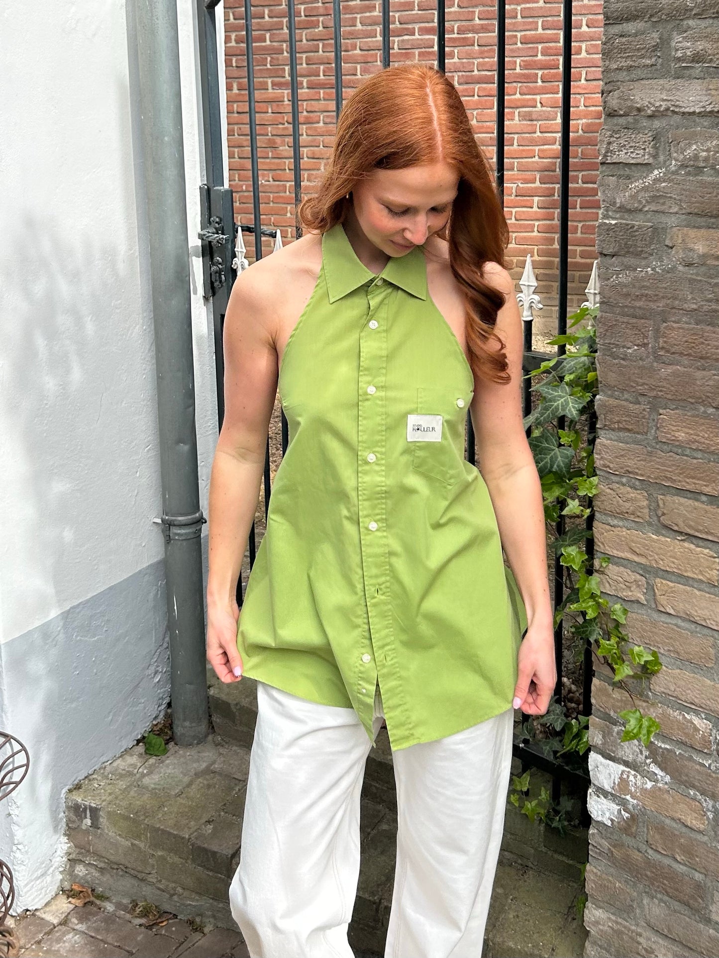 Reworked Backless Blouse Green
