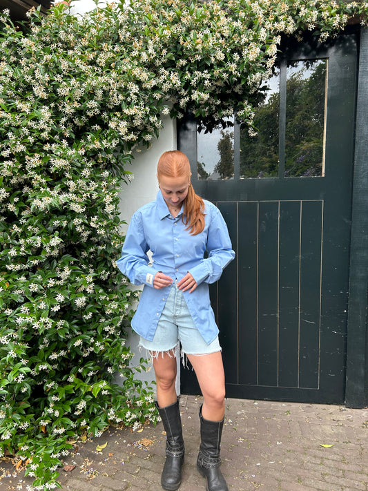 Reworked Blouse With An Adjustable Tight Waist Light Blue