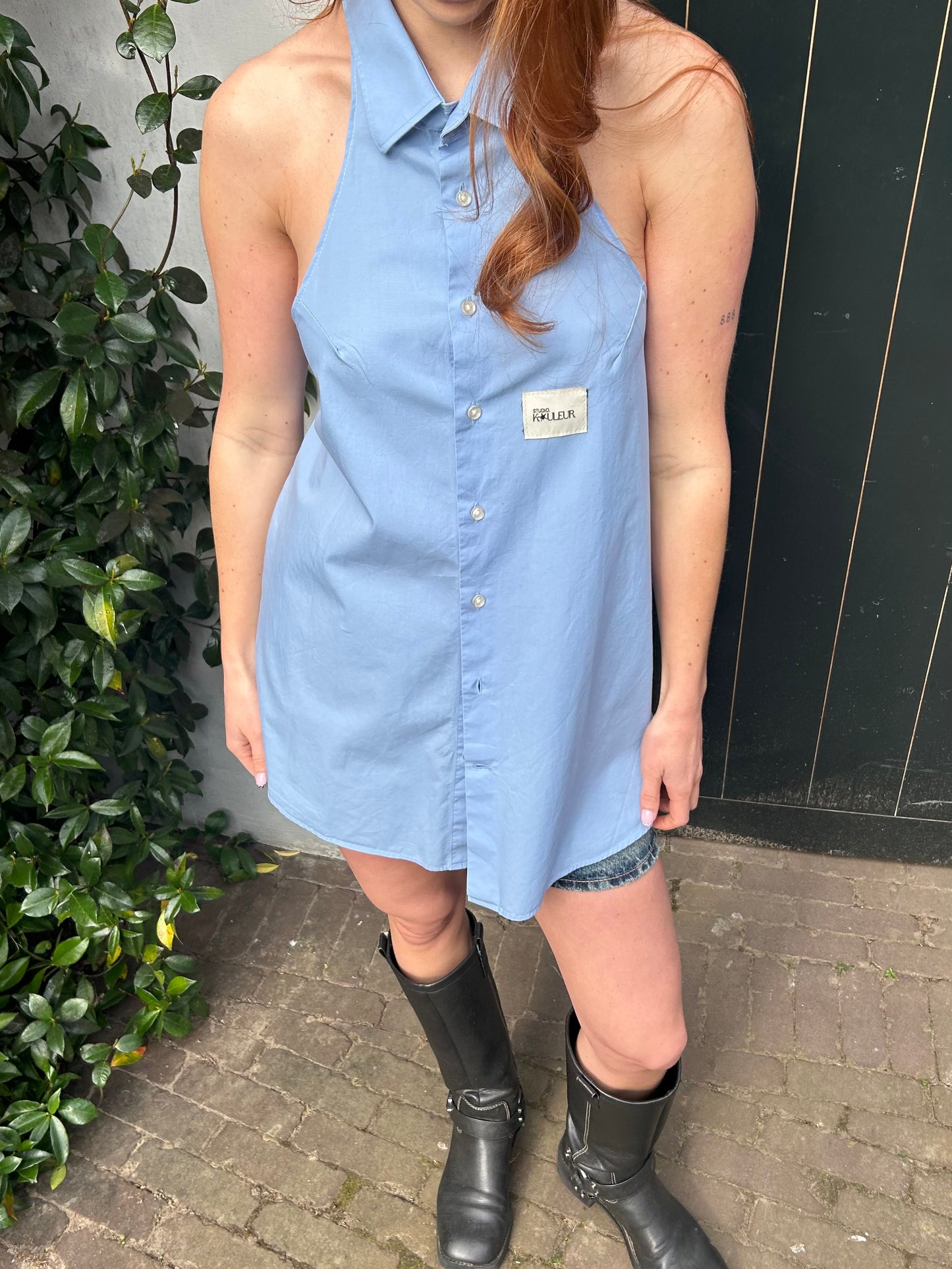 Reworked Backless Blouse Blue