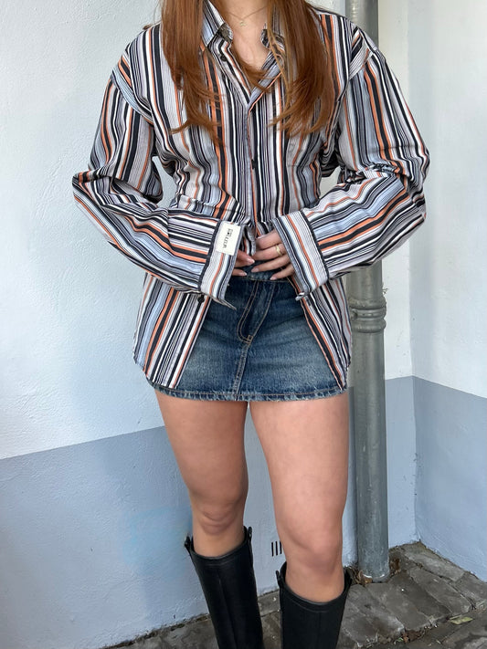 Blouse With An Adjustable Tight Waist Striped Orange