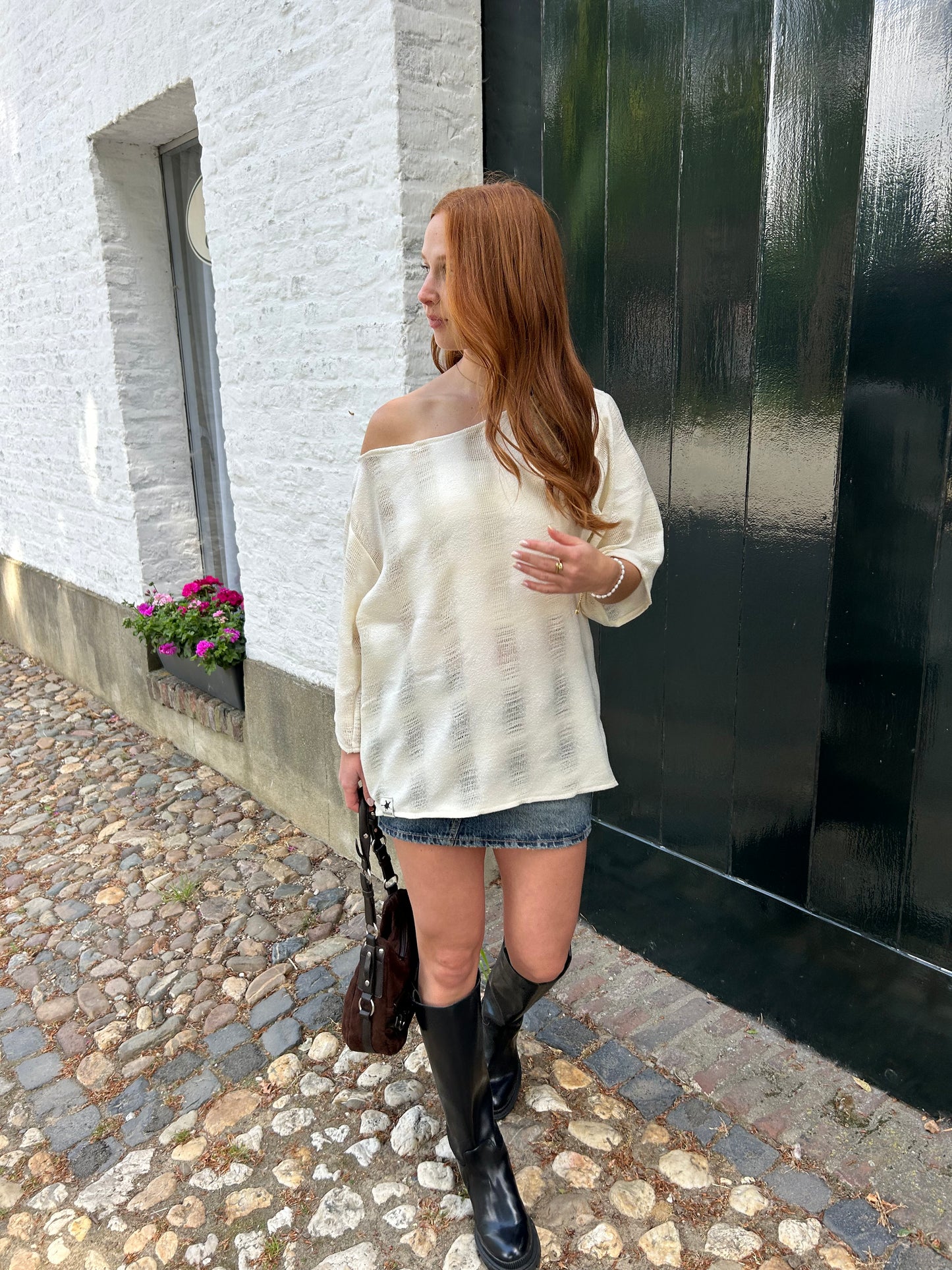 Oversized White Tee Distressed Fabric