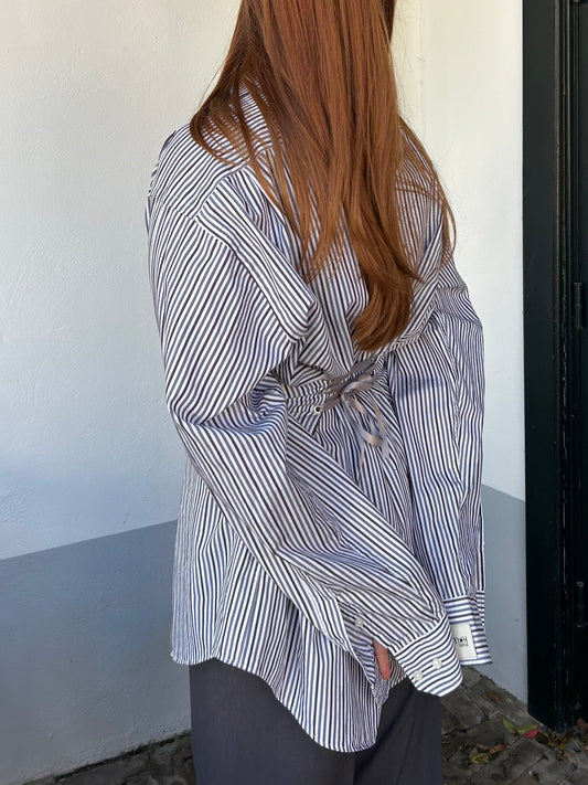 Blouse with an adjustable tight waist Stripe Grey