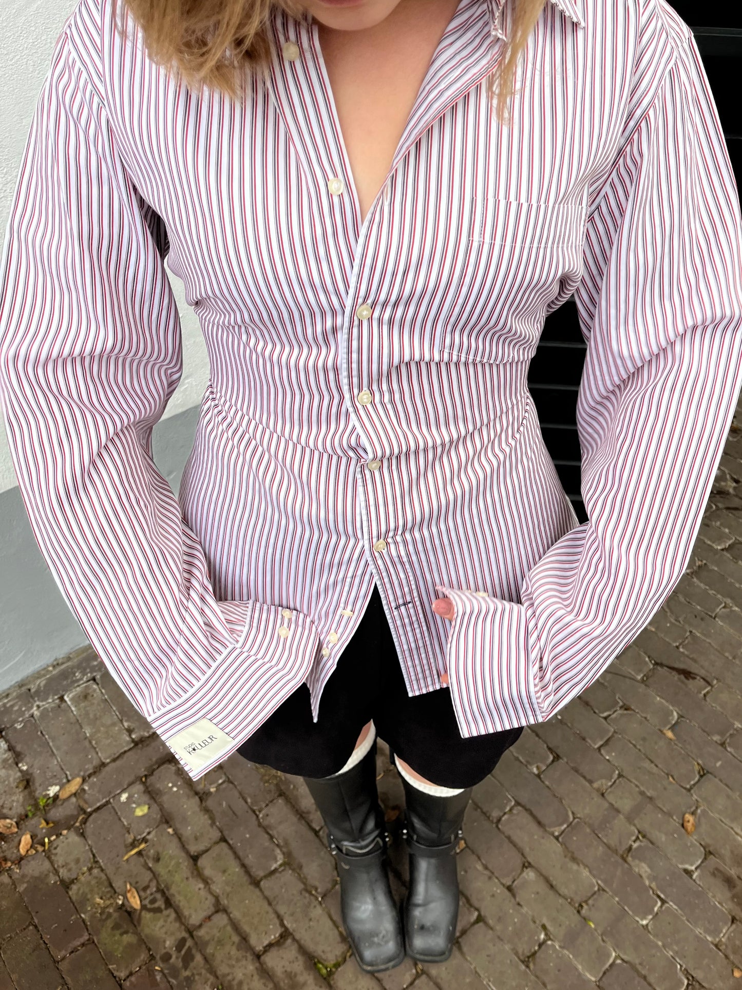 Blouse with an adjustable tight waist Stripe Red