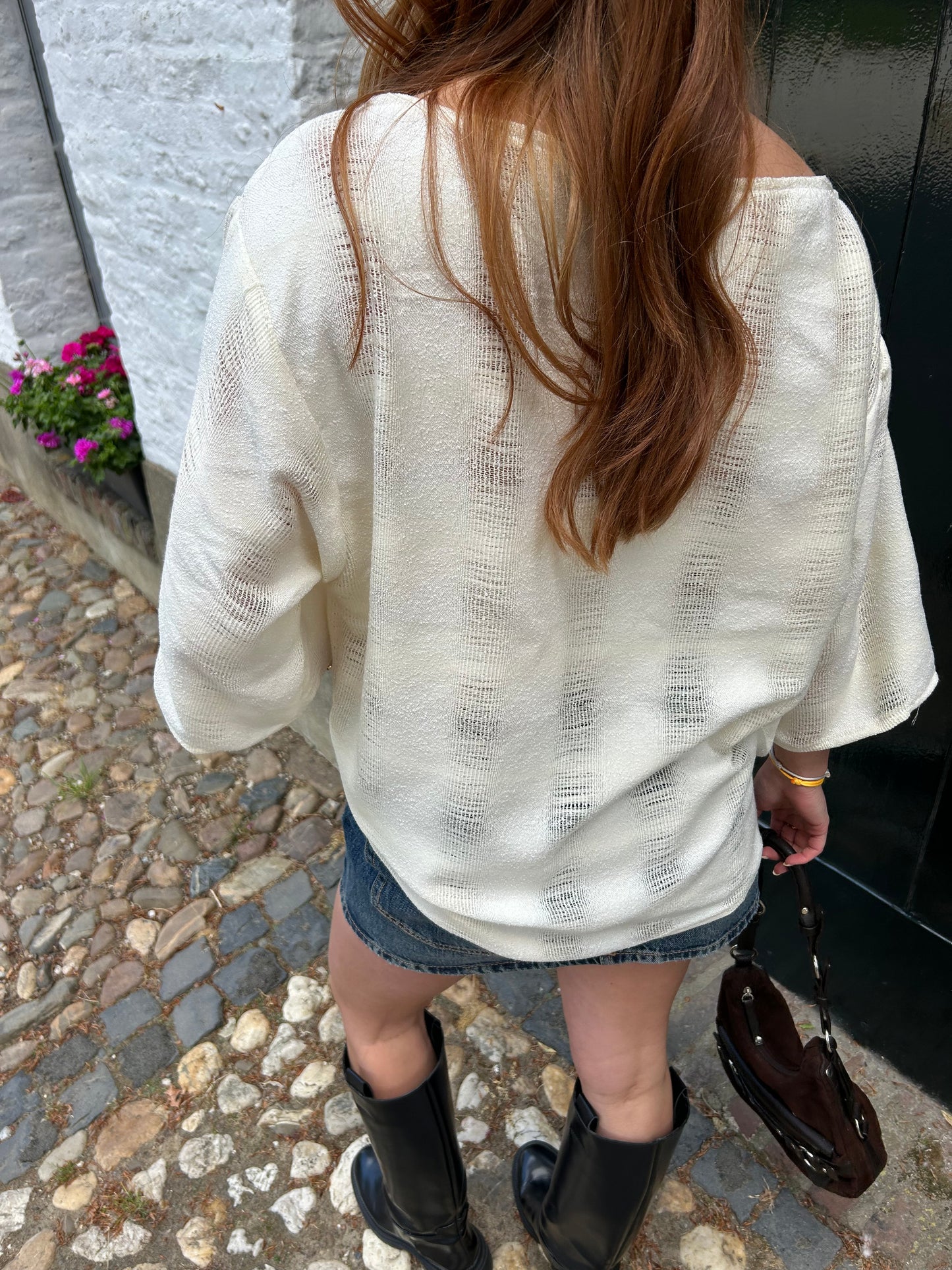 Oversized White Tee Distressed Fabric