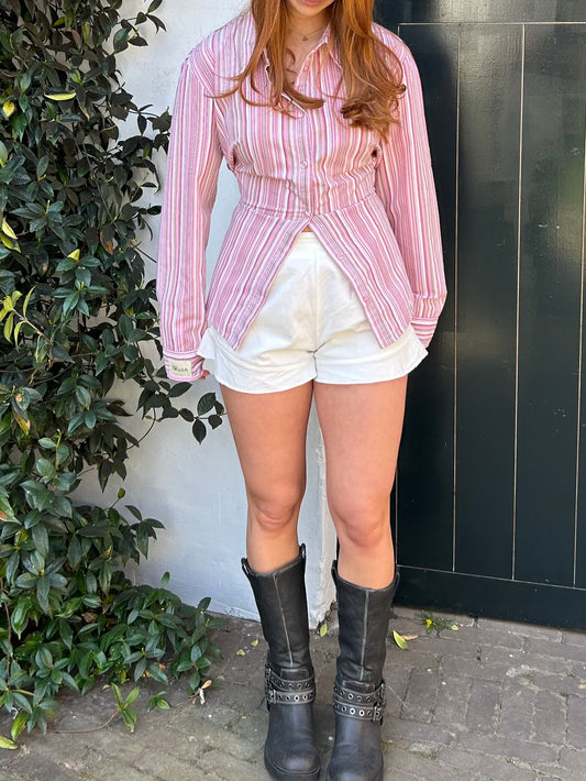Reworked Blouse With An Adjustable Tight Waist Striped Pink/Red