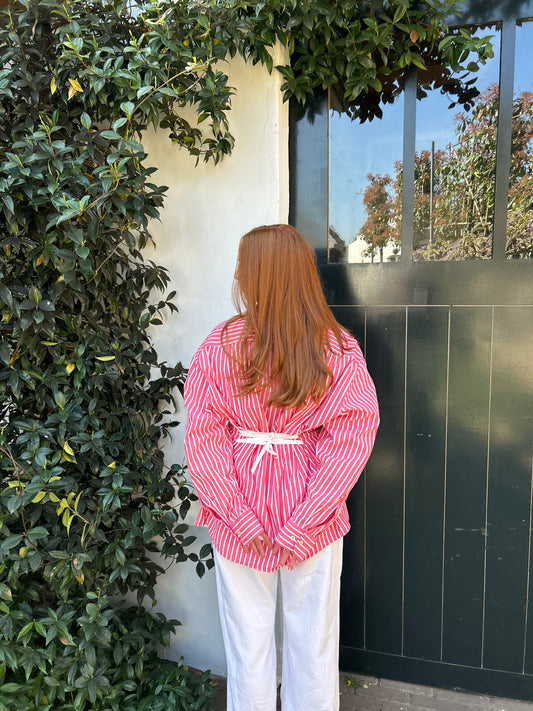 Reworked Blouse With An Adjustable Tight Waist Striped Red