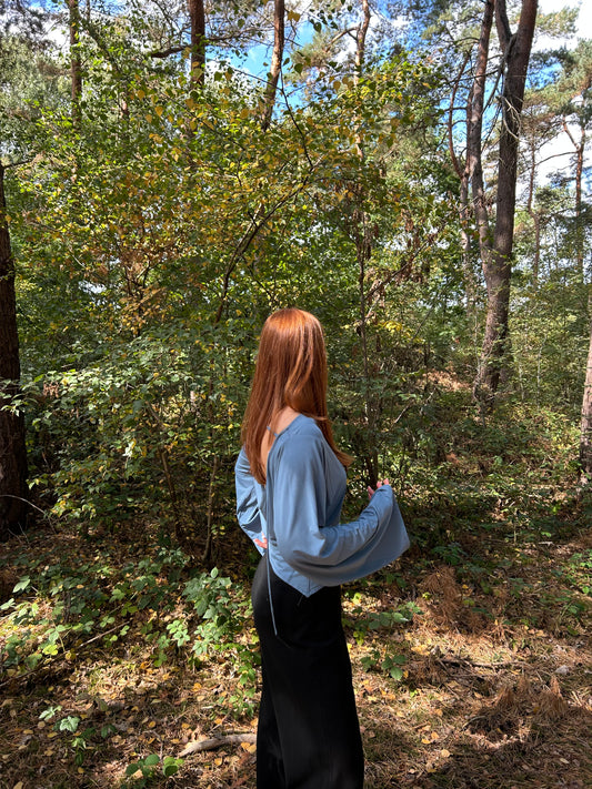 Top Wide Sleeves Tight Waist Blue