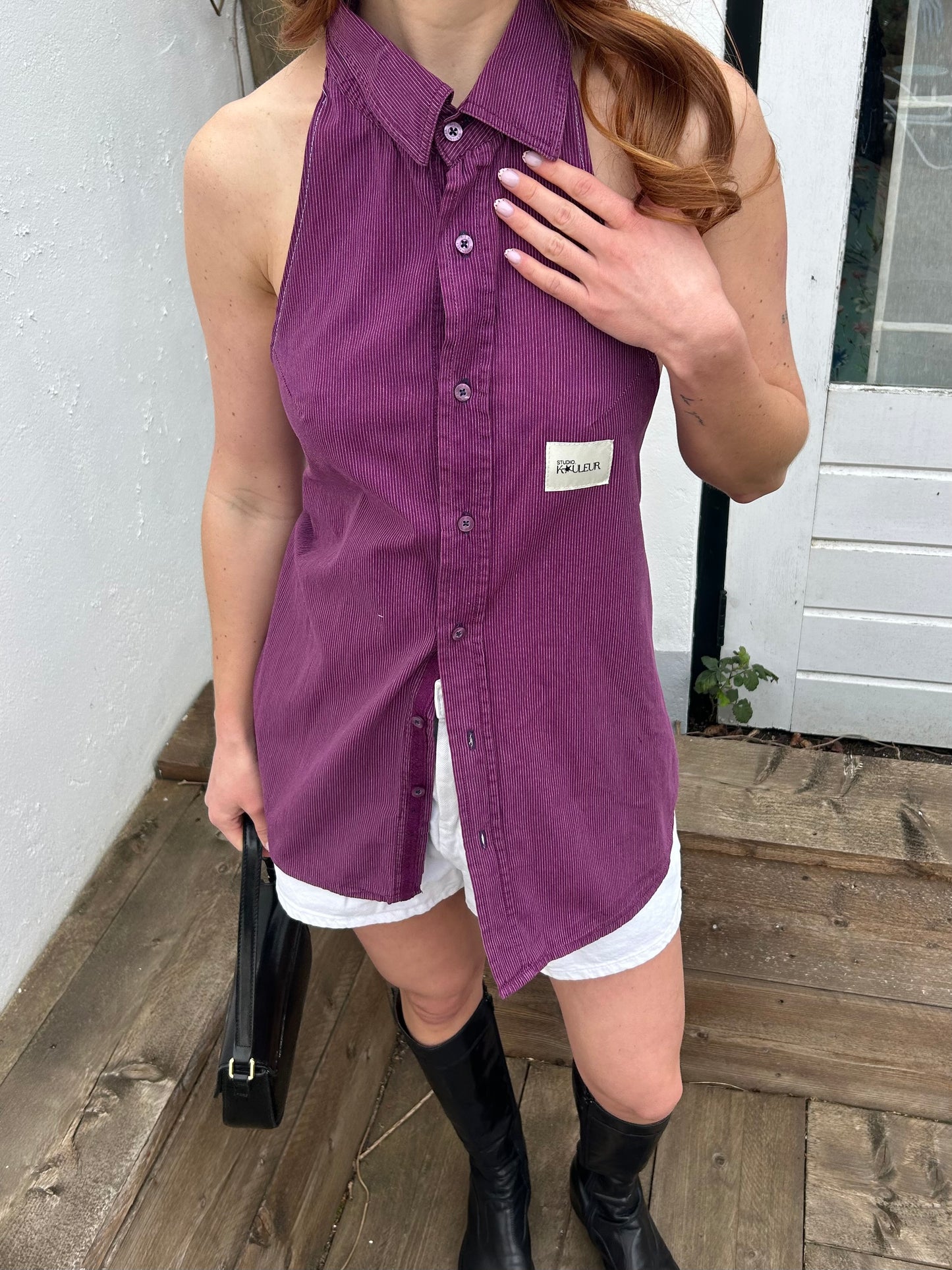 Reworked Backless Blouse Purple