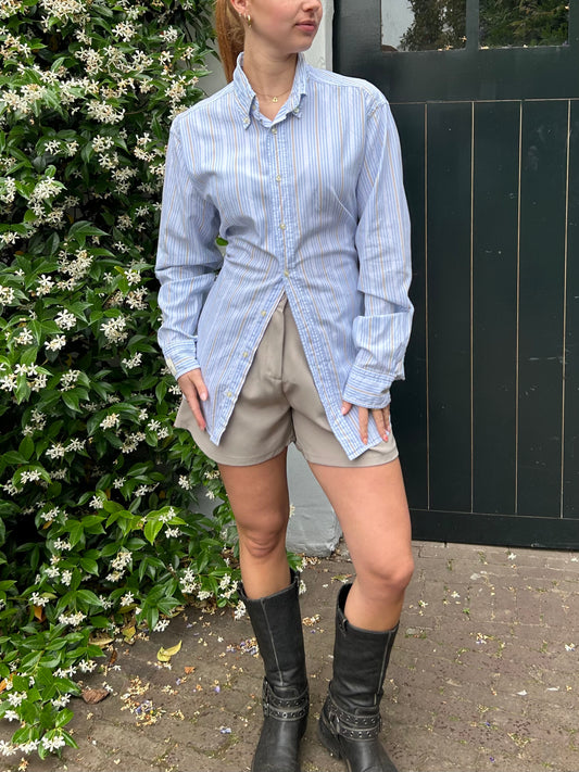 Reworked Blouse With An Adjustable Tight Waist Striped Blue Beige