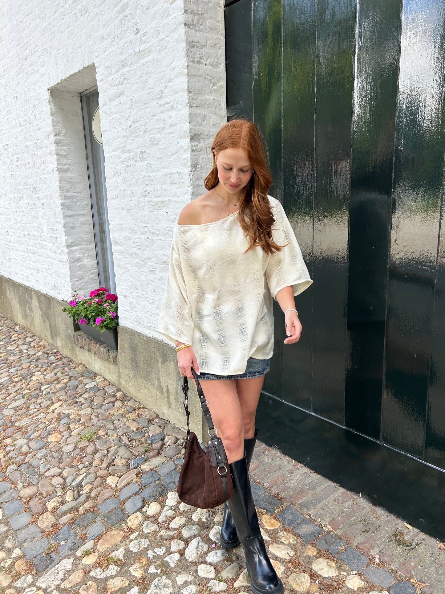 Oversized White Tee Distressed Fabric