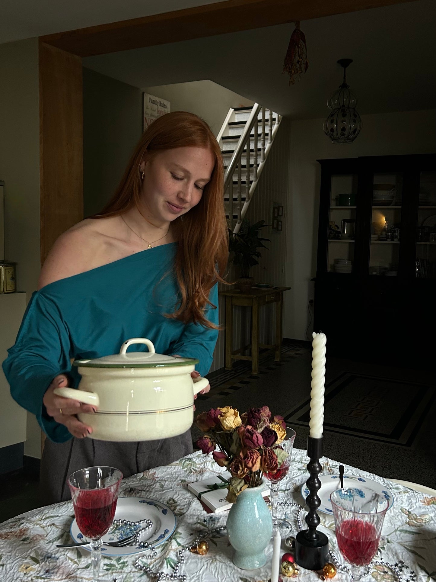 Top Off Shoulder With Bow Tight Waist Blue