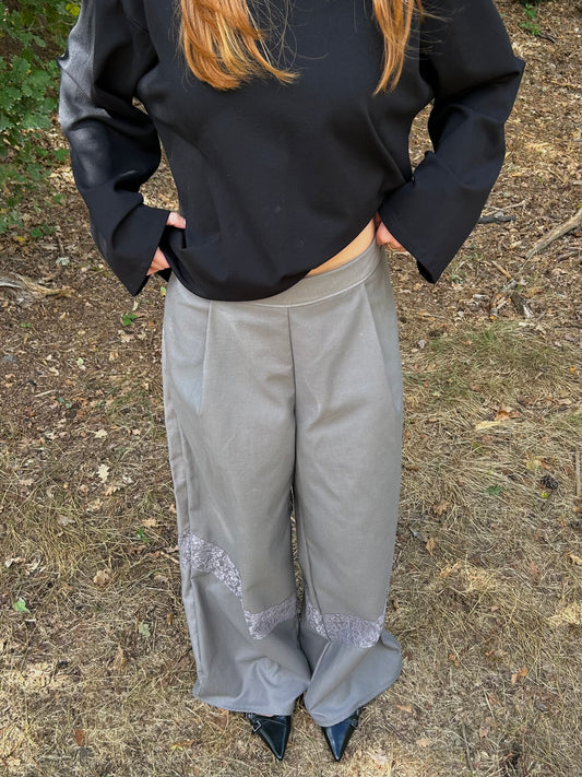 Pants Grey With Lace Details