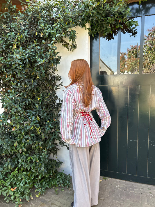 Reworked Blouse With An Adjustable Tight Waist Striped Multi Color