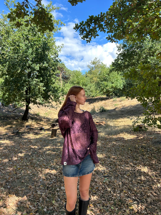 Lace Flower Top Burgundy