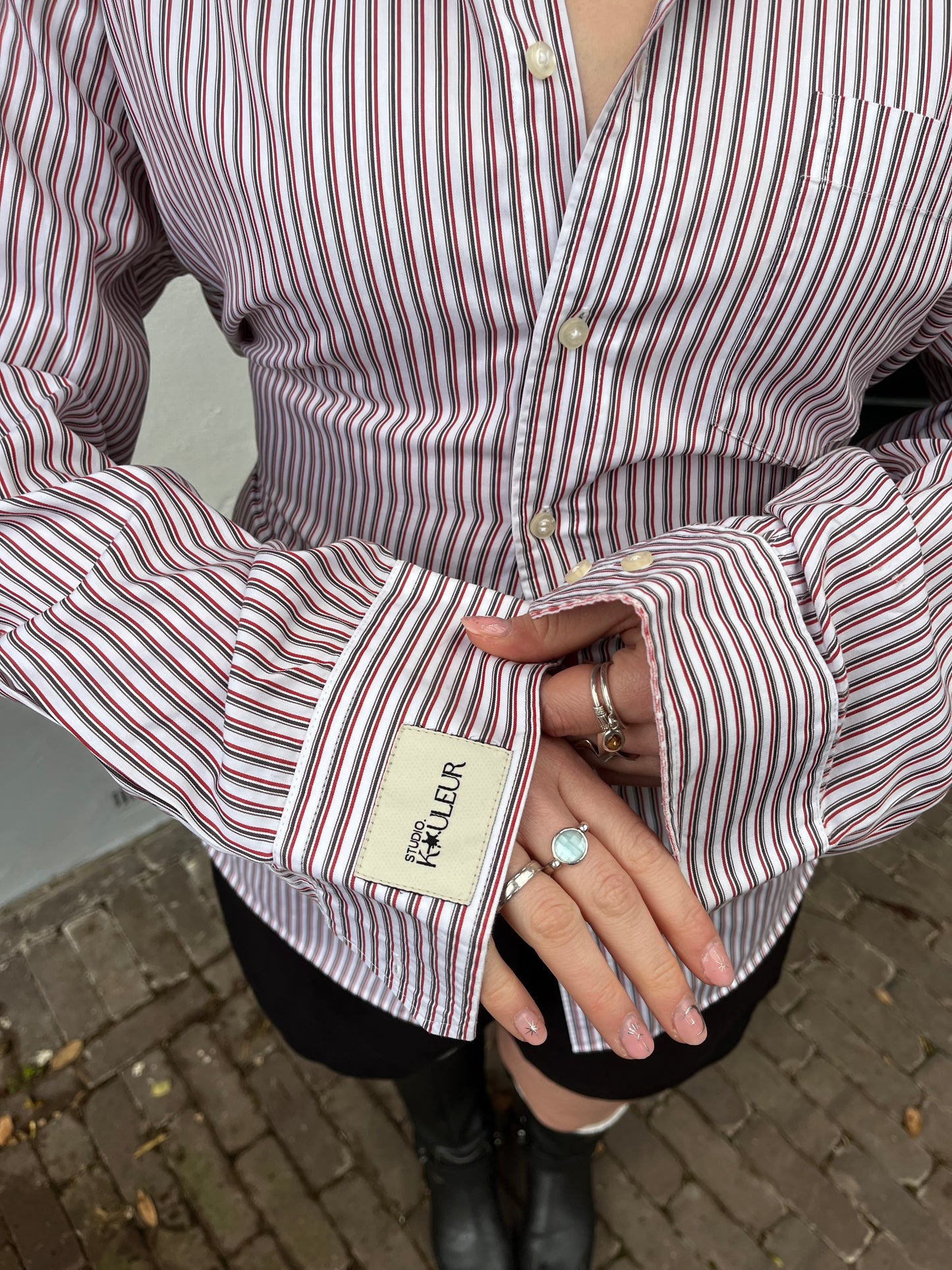 Blouse with an adjustable tight waist Stripe Red